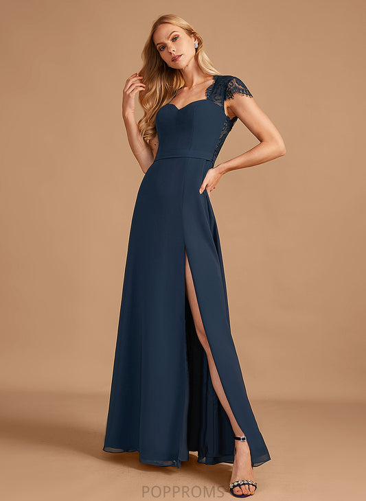 Silhouette Floor-Length Fabric Lace A-Line Embellishment Length Neckline SplitFront V-neck Madelyn Sleeveless Bridesmaid Dresses