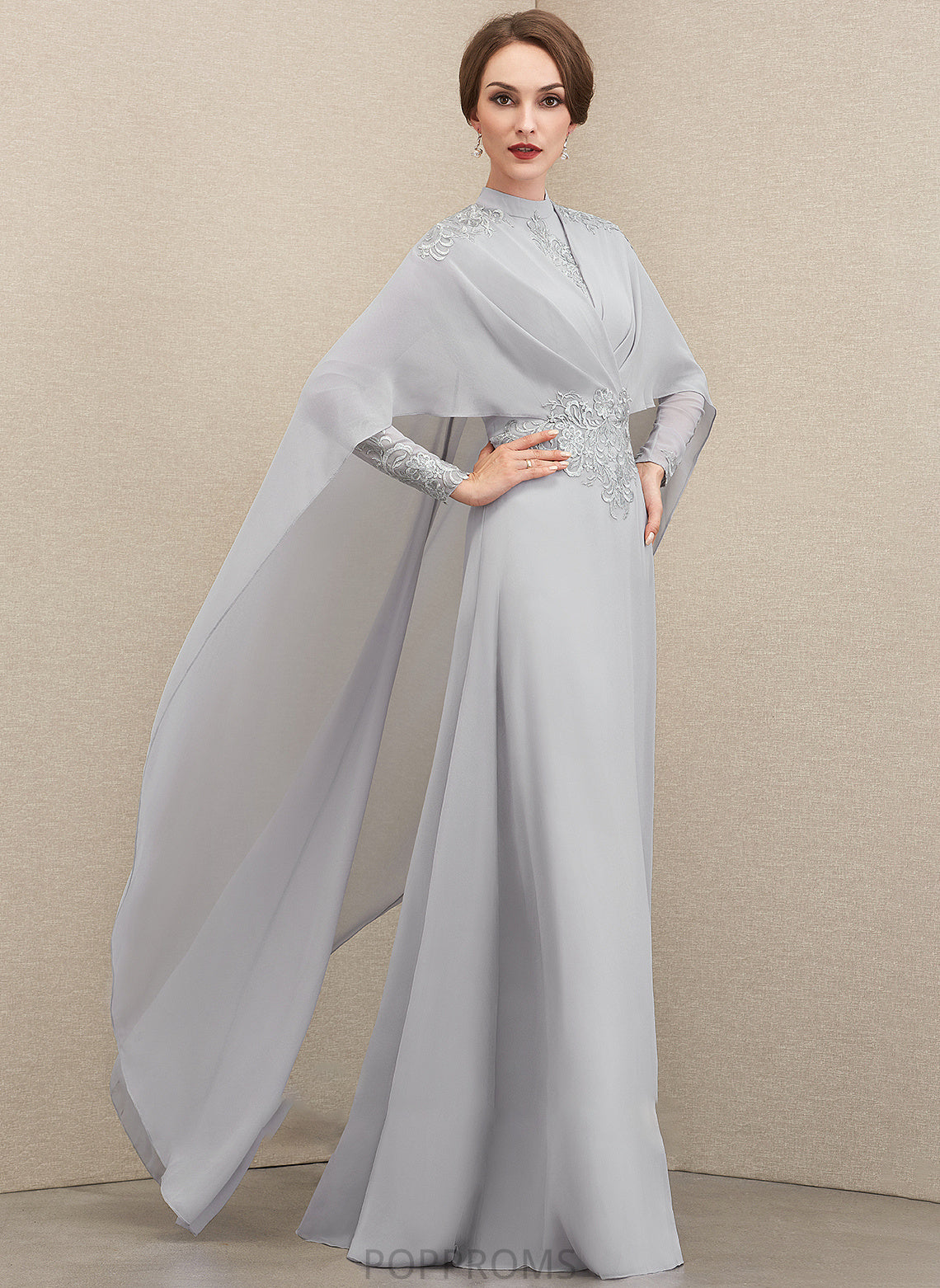 With Mother of the Bride Dresses Ruffle A-Line Dress the Floor-Length Ayla of Chiffon Bride Neck Mother High Lace