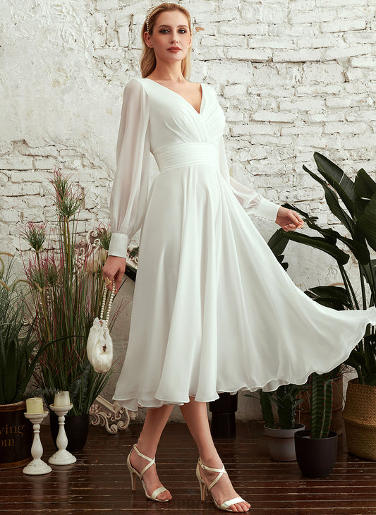 Wedding Dresses A-Line Yaritza V-neck Wedding Tea-Length Dress