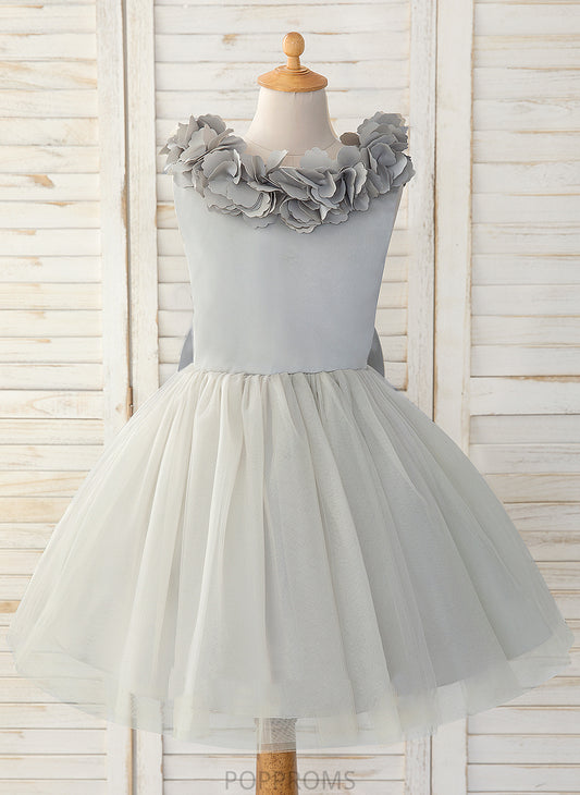 Neck Satin/Tulle Knee-length Bow(s) Scoop Flower Girl Dresses Dress Flower - Girl Desirae A-Line With Sleeveless