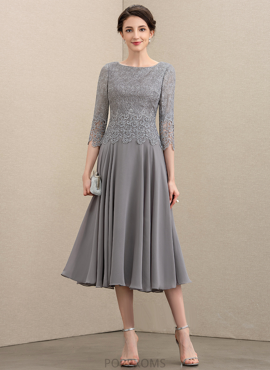 Lace Scoop A-Line the Bride Mother of the Bride Dresses Mother Tea-Length Dress of Lilly Chiffon Neck