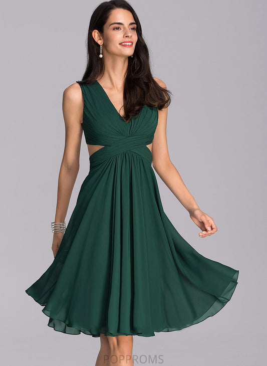 Cocktail Ruffle A-Line V-neck Hedda Dress With Knee-Length Chiffon Cocktail Dresses