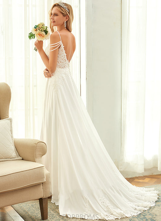 Wedding Dresses Beading With Wedding V-neck Train Lace Dress Sequins Sweep Chiffon Moira A-Line