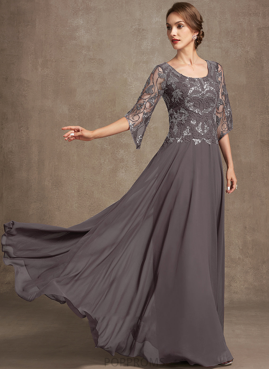 Mother of the Bride Dresses Bride A-Line Dress the Scoop Beading Sequins Lace Yvonne Mother Chiffon Floor-Length Neck With of