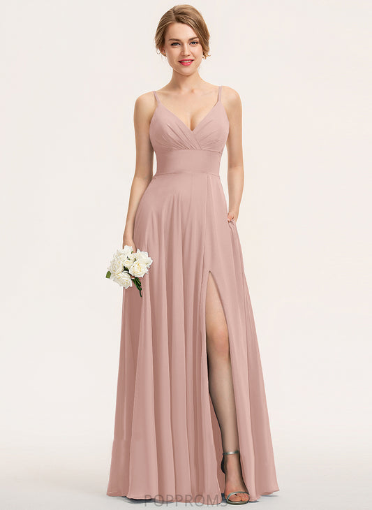 V-neck A-Line Prom Dresses Joy Ruffle With Floor-Length Chiffon