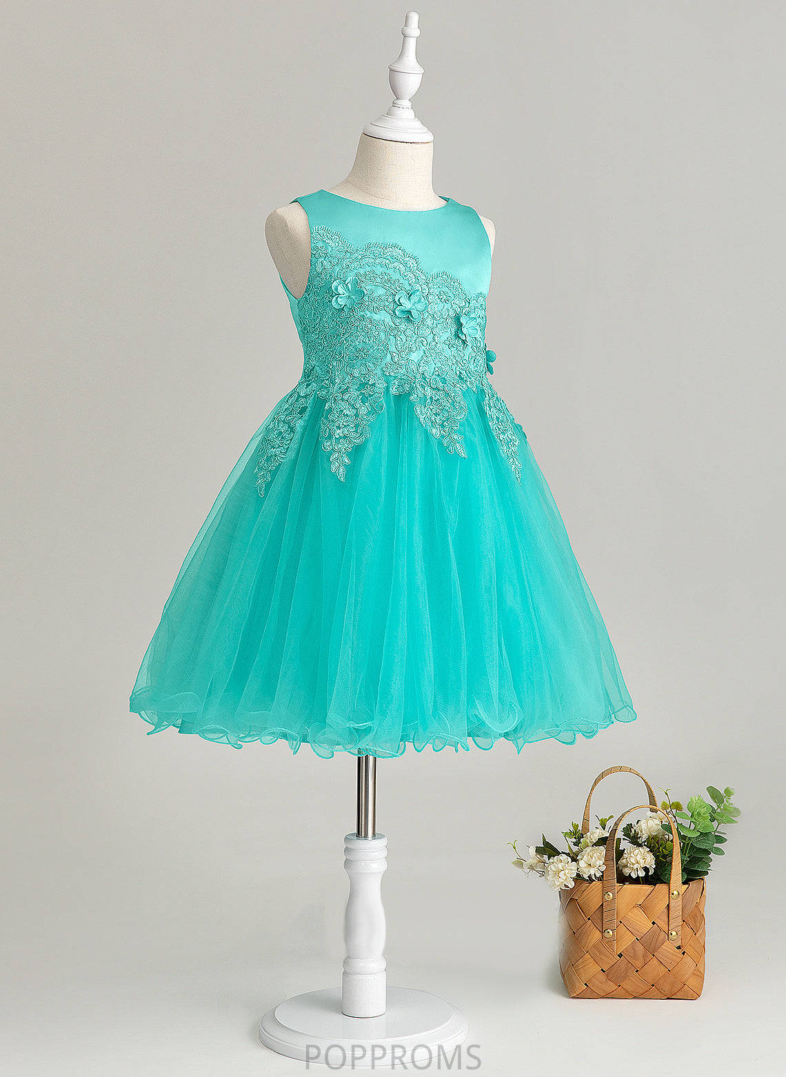 Satin/Tulle/Lace Scoop A-Line Addison Flower(s) Neck Flower - Flower Girl Dresses With Girl Sleeveless Knee-length Dress