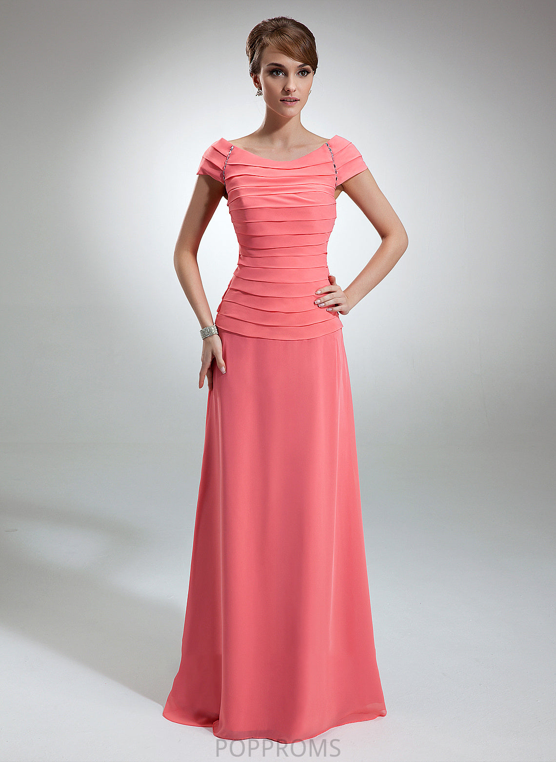 Bride Floor-Length the A-Line Ruffle Beading With Dress Scoop Mother of the Bride Dresses Chiffon of Ina Mother Neck