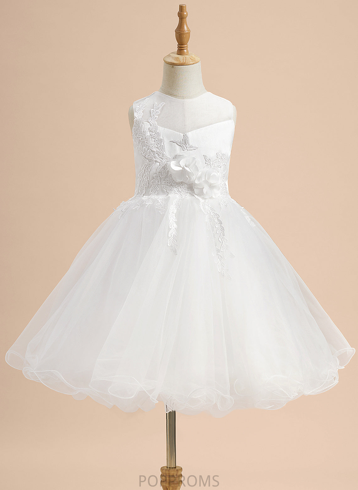 Sleeveless Girl Neck Dress Knee-length Satin/Tulle With Jenny Flower - Lace/Flower(s)/Bow(s) Flower Girl Dresses A-Line Scoop