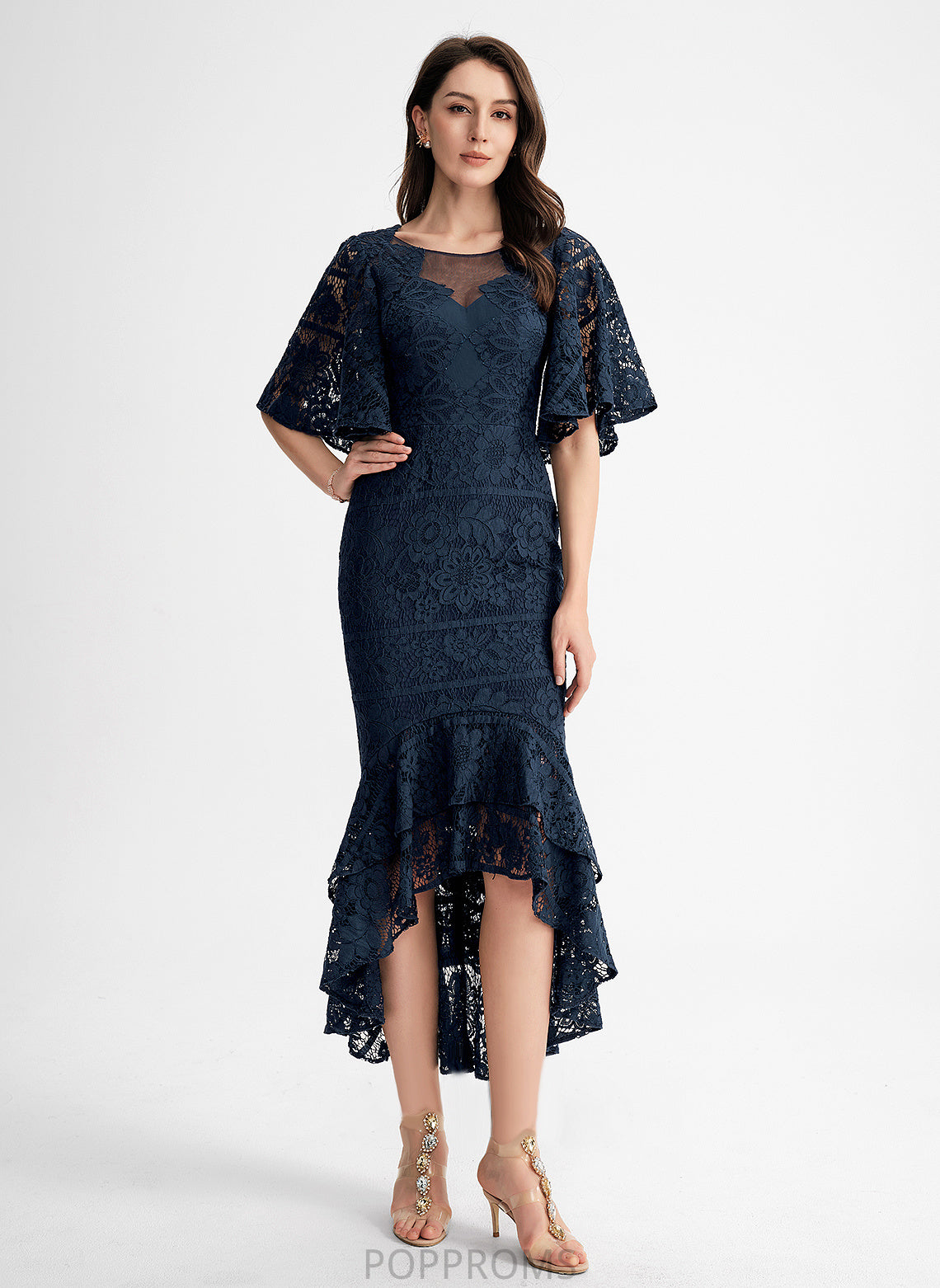 Asymmetrical Neck Trumpet/Mermaid Cocktail Dresses Ruffle Scoop With Lace Dress Sanai Cocktail