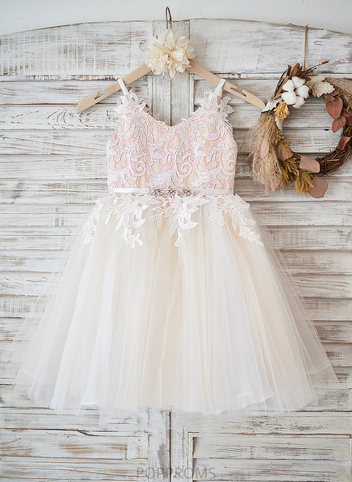 Flower A-Line Tulle/Lace Adison Straps Knee-length - Flower Girl Dresses Dress Sleeveless Girl