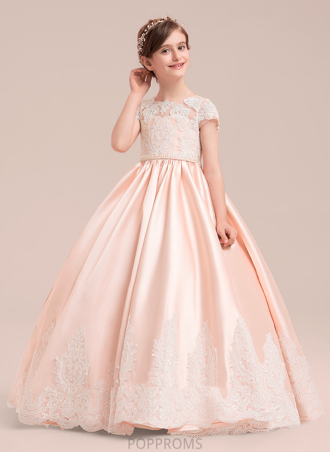 Gown Ball With Flower Girl Dresses NOT Dress Beading Scoop Satin/Tulle/Lace Alia Short (Petticoat Sleeves - Floor-length Neck included) Girl Flower