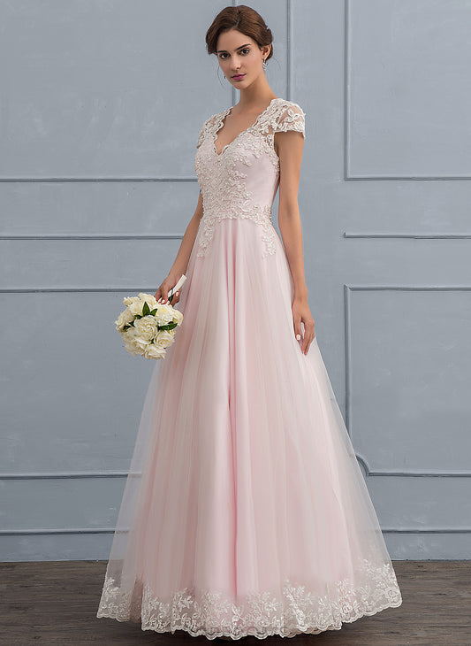 Dress Sequins Wedding Dresses Tulle Wedding Ball-Gown/Princess Floor-Length Lace Perla V-neck With Beading