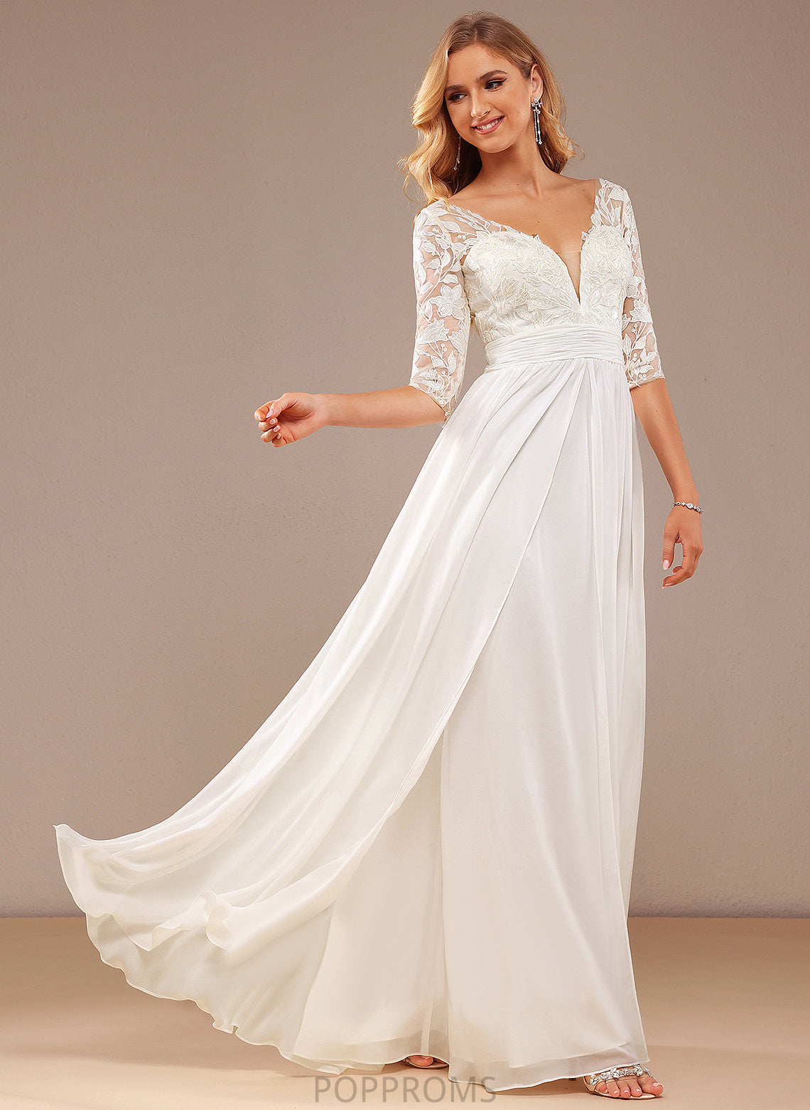 Dress Payton V-neck Wedding With Wedding Dresses Lace A-Line Ruffle Chiffon Sequins Floor-Length Lace