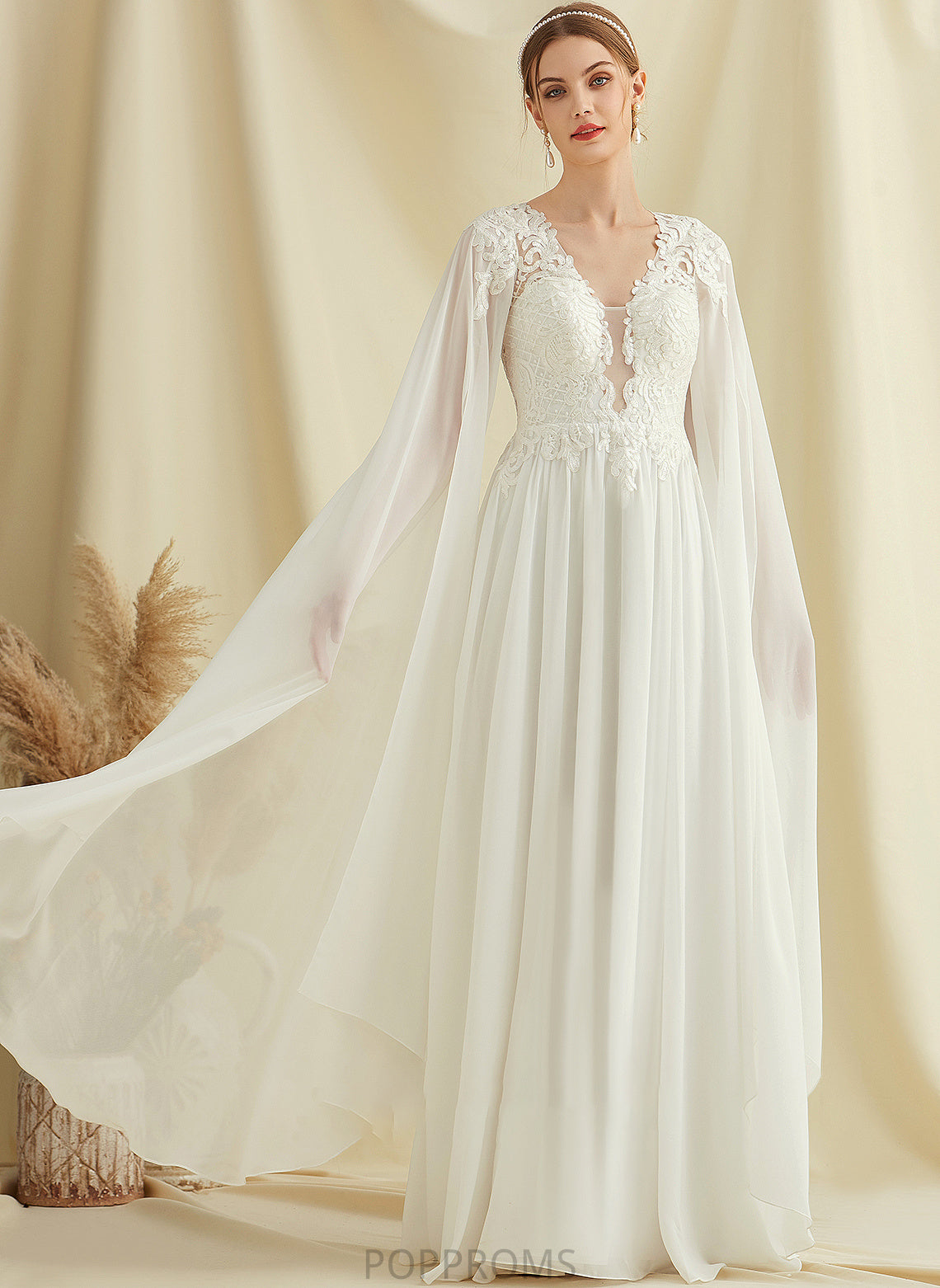 V-neck A-Line Sequins Wedding Lace Floor-Length With Mikayla Wedding Dresses Chiffon Dress