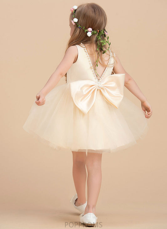 Satin/Tulle With A-Line Jaida Beading - Dress Girl Sleeveless Knee-length Scoop Neck Flower Flower Girl Dresses