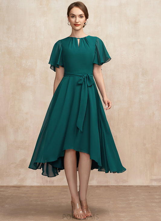 Scoop Chiffon Cocktail With Neck Asymmetrical Cocktail Dresses Dress A-Line Bow(s) Ruffle Miya