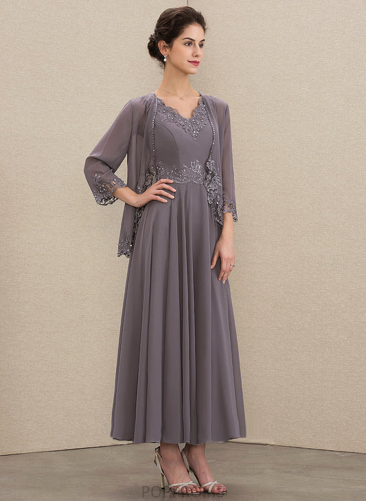 Mother of the Bride Dresses Juliet Bride Ankle-Length Mother of Lace Appliques A-Line V-neck Beading With Chiffon the Sequins Dress