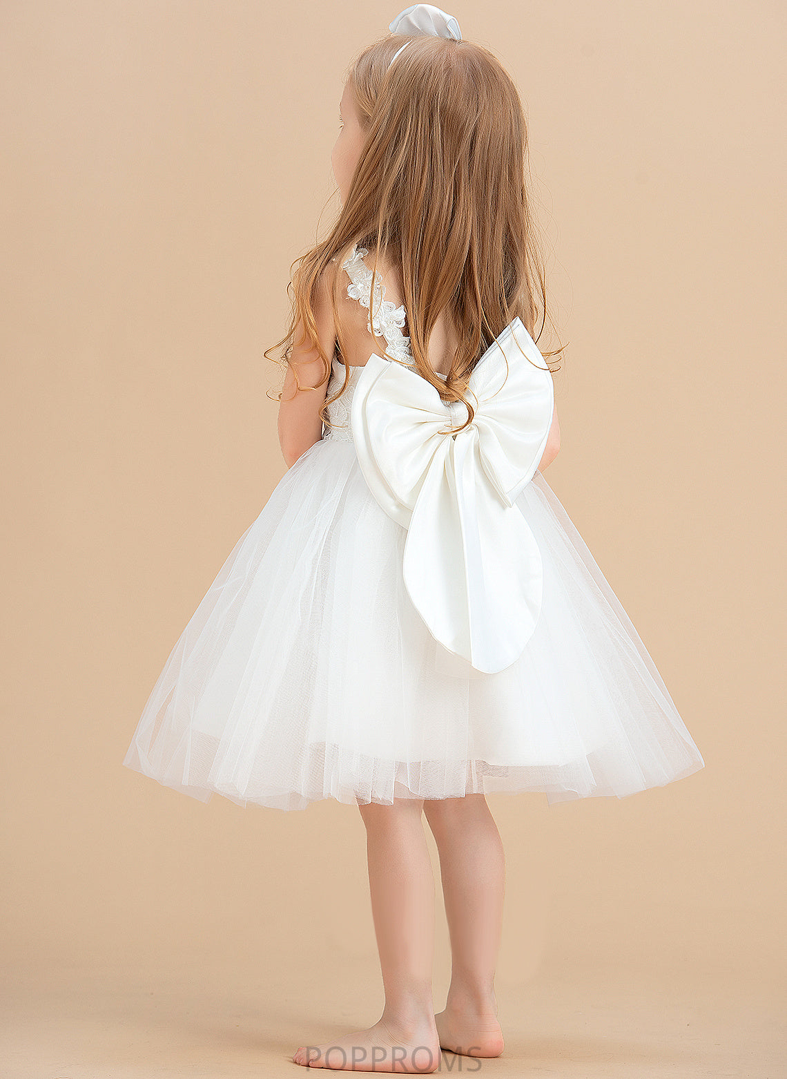 Girl Knee-length Dress With Sleeveless - Emery Back Flower Satin/Tulle/Lace A-Line Flower Girl Dresses Neck Scoop Flower(s)/V