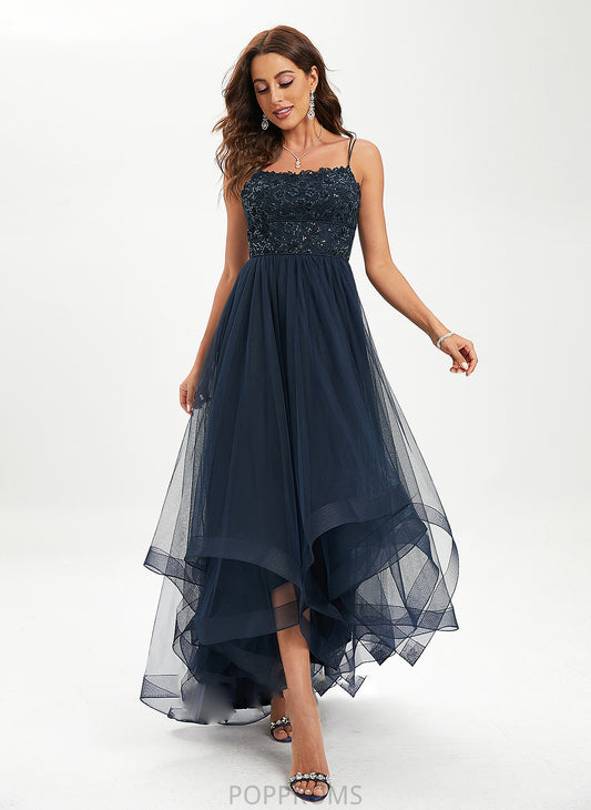 Asymmetrical Lace Scoop Ball-Gown/Princess Tulle Alana With Prom Dresses Neck Sequins