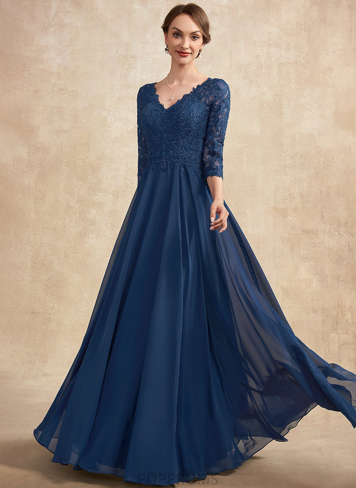 the A-Line of Mother Kaylen Dress Chiffon Lace Bride V-neck Mother of the Bride Dresses Floor-Length