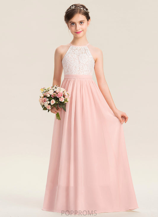 - Back Dress Floor-length Flower Girl Dresses Chiffon With Girl Flower Sleeveless A-Line Glenda Hole Neck Scoop