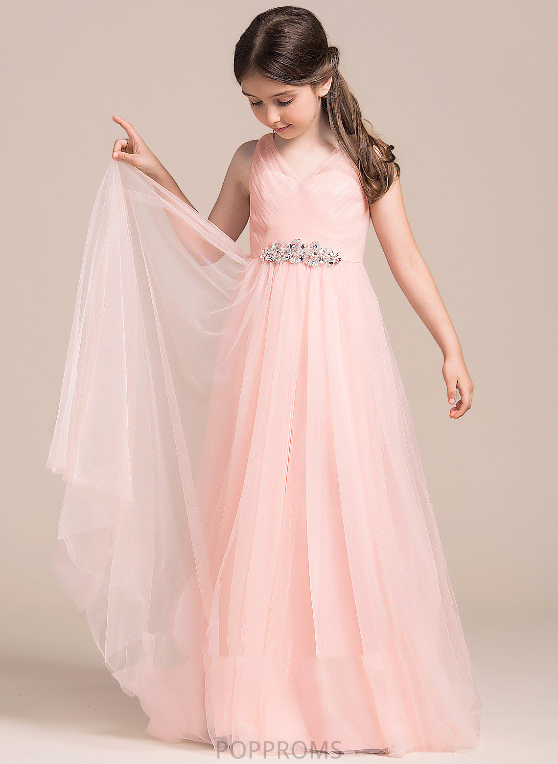 Sleeveless Flower Girl Dresses Kiera Dress Tulle A-Line Floor-length - Girl Flower With V-neck Ruffles/Beading/Sequins