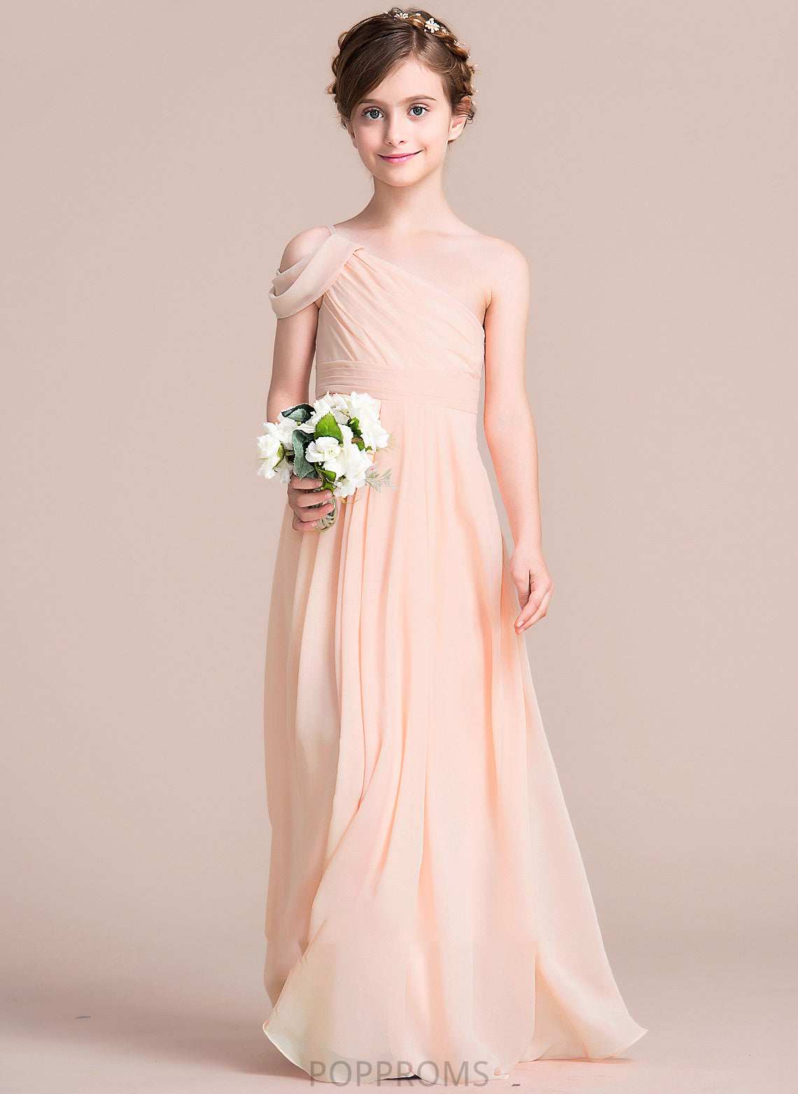 With A-Line Chiffon Junior Bridesmaid Dresses Floor-Length One-Shoulder Ruffle Addyson