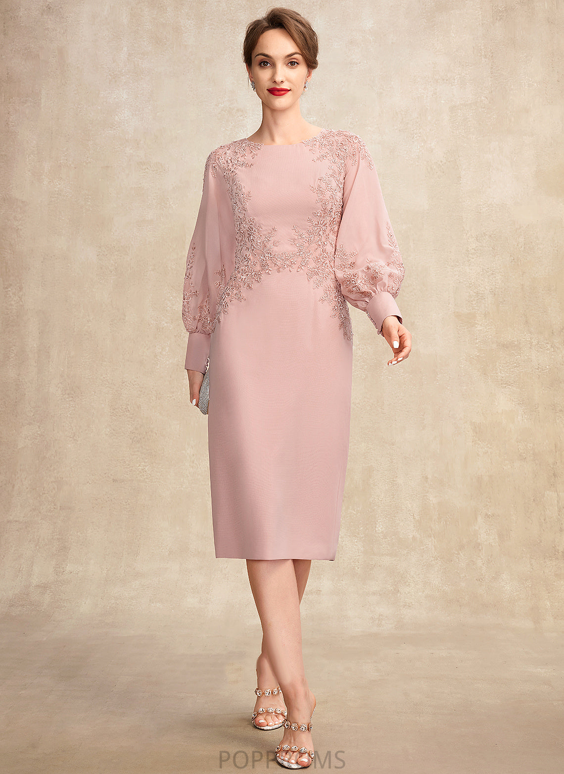 Sheath/Column Beading Scoop Mother of the Bride Dresses the Sequins Michelle of Neck Dress Chiffon Bride With Knee-Length Lace Mother