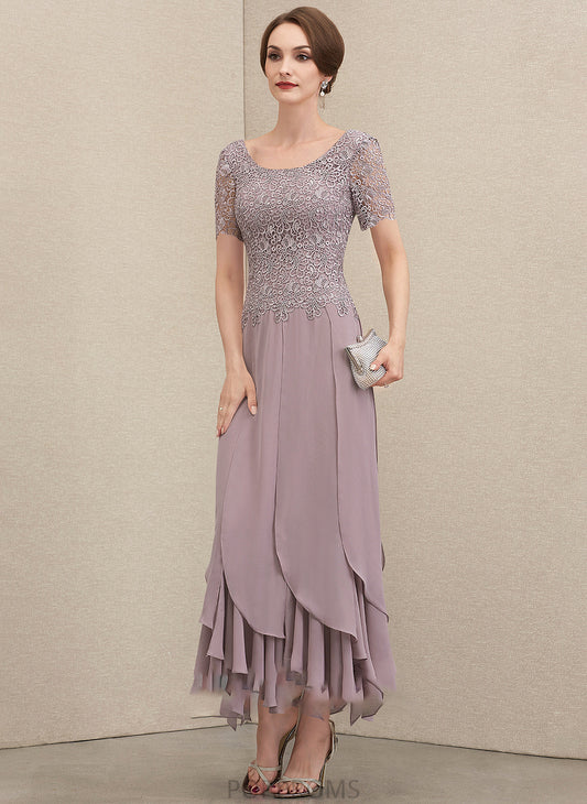 Chiffon Neck Bride Mother A-Line With Mother of the Bride Dresses Dress Lace Scoop Shirley Ankle-Length of Cascading Ruffles the