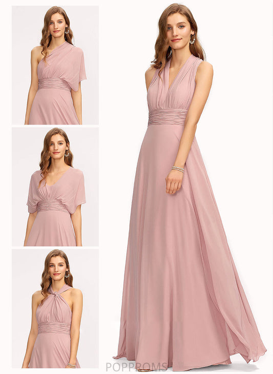 Ruffle Neckline V-neck Floor-Length One-Shoulder A-Line Fabric Halter Embellishment Length Silhouette Mylee Bridesmaid Dresses