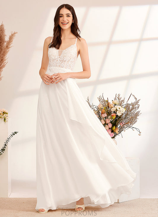 With Sequins Wedding Dress Lucinda Chiffon Lace A-Line Wedding Dresses Floor-Length V-neck