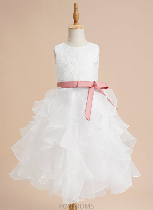 Sleeveless - Girl With Organza Neck Dress Scoop Ball-Gown/Princess Flower Shiloh Flower Girl Dresses Lace/Sash Tea-length