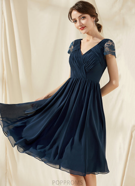 Chiffon Homecoming Lace Homecoming Dresses Ruffle V-neck A-Line With Dress Cierra Knee-Length