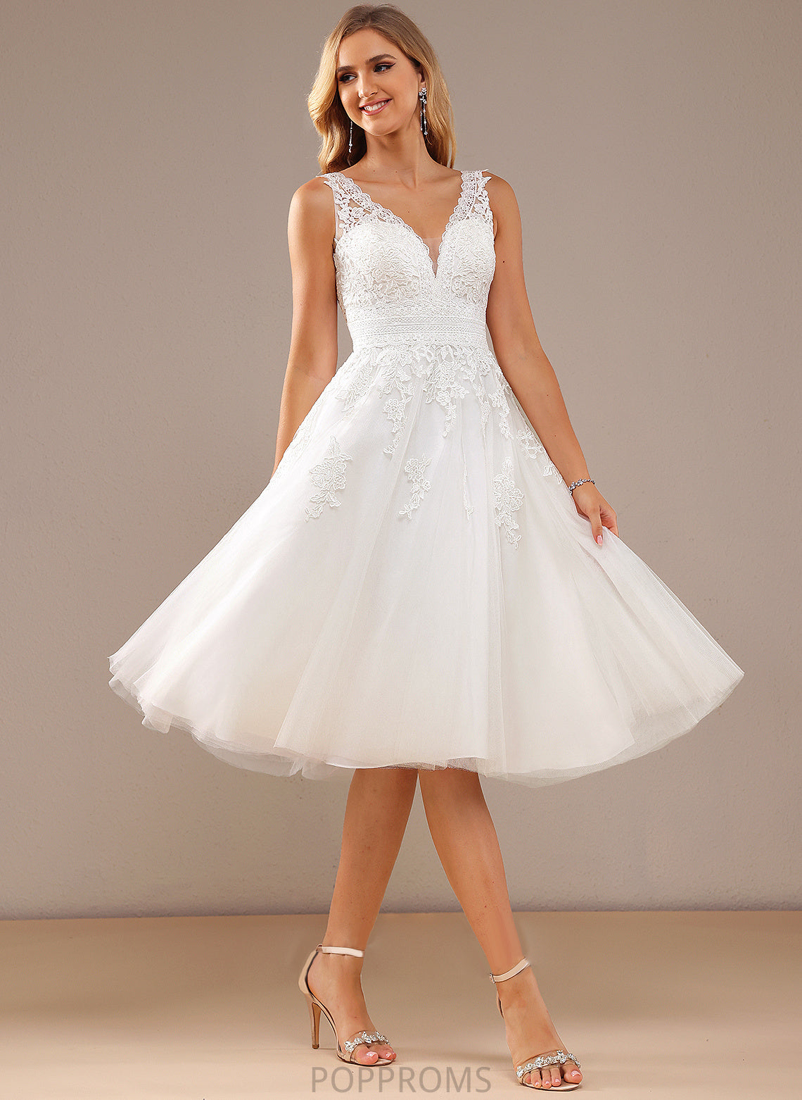 V-neck Natalia Dress Tulle Knee-Length A-Line Lace Wedding Dresses Wedding