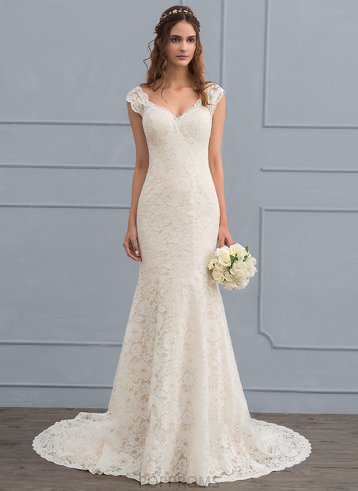 Court Dress V-neck Wedding Dresses Brooke Lace Train Trumpet/Mermaid Wedding