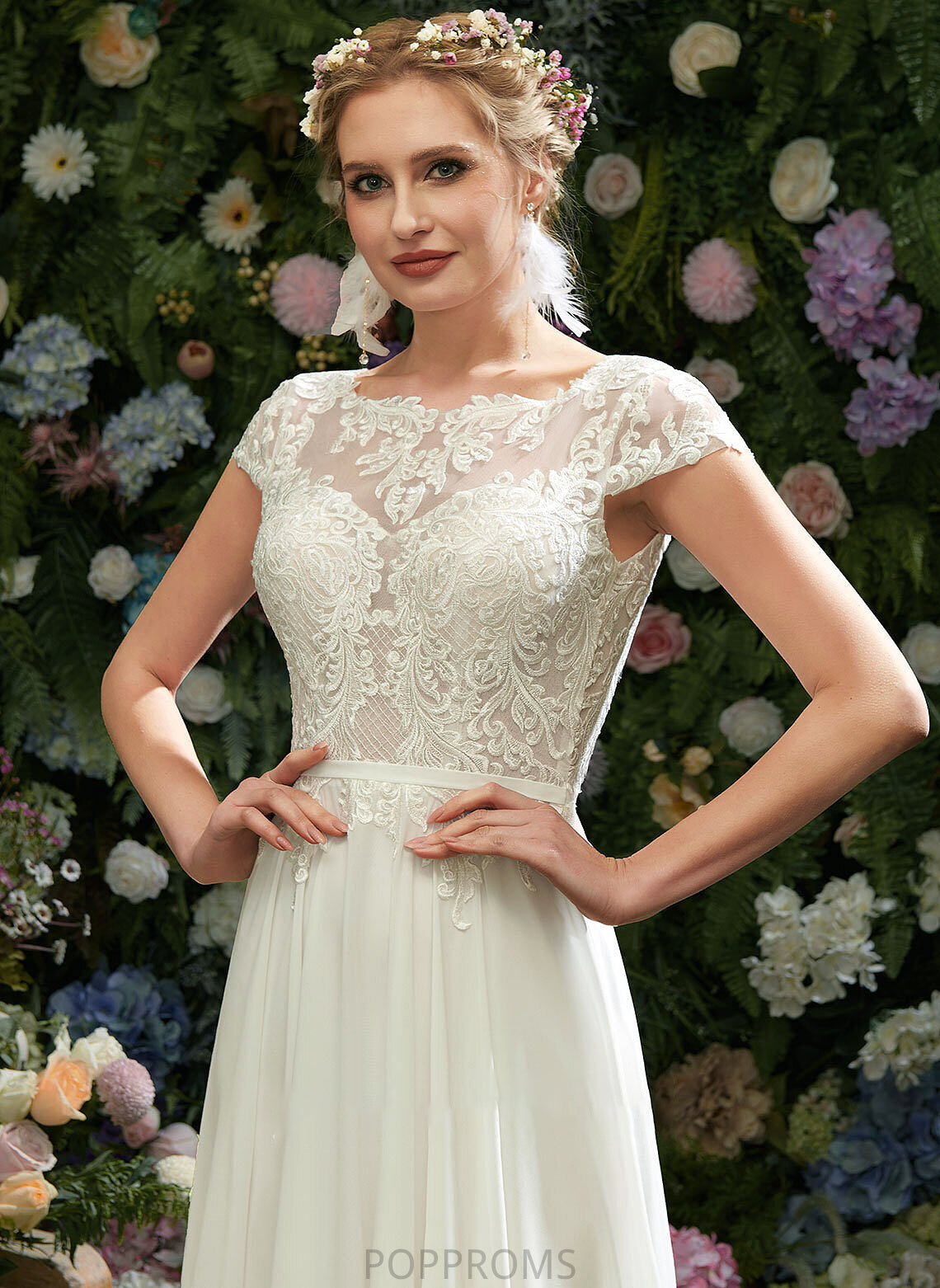 Shayna Floor-Length Sequins Wedding Wedding Dresses With Dress A-Line Lace Illusion