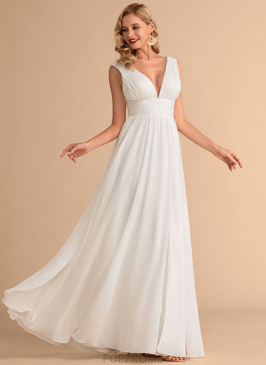 V-neck Ally With Chiffon Wedding Dresses Front Split Dress A-Line Floor-Length Wedding