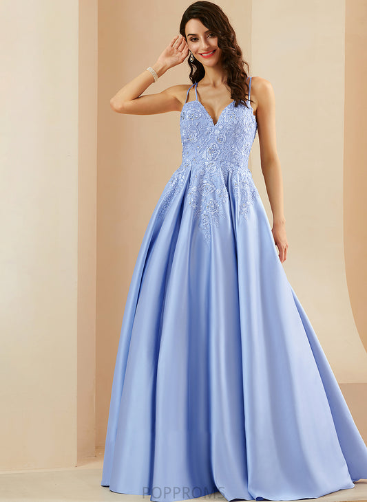 With Prom Dresses Jaidyn Sequins V-neck Ball-Gown/Princess Satin Floor-Length Beading