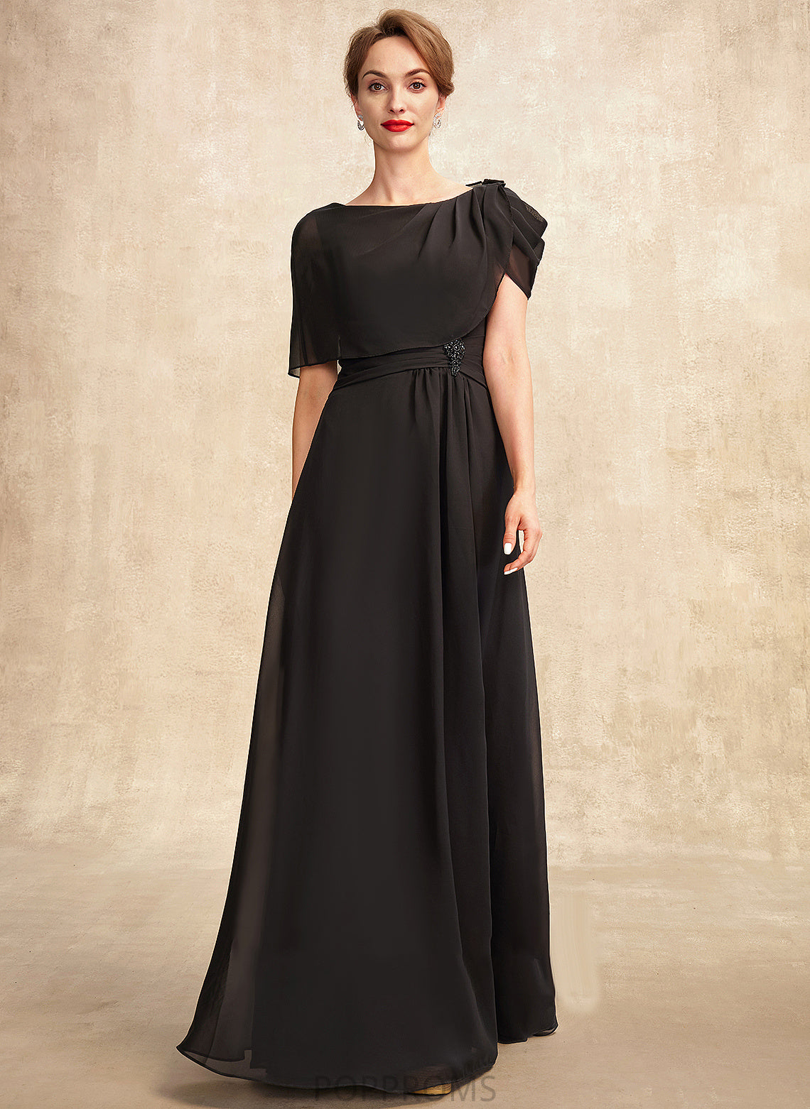 Summer Ruffle of Bride the Mother A-Line Beading Dress Chiffon With Scoop Neck Mother of the Bride Dresses Floor-Length