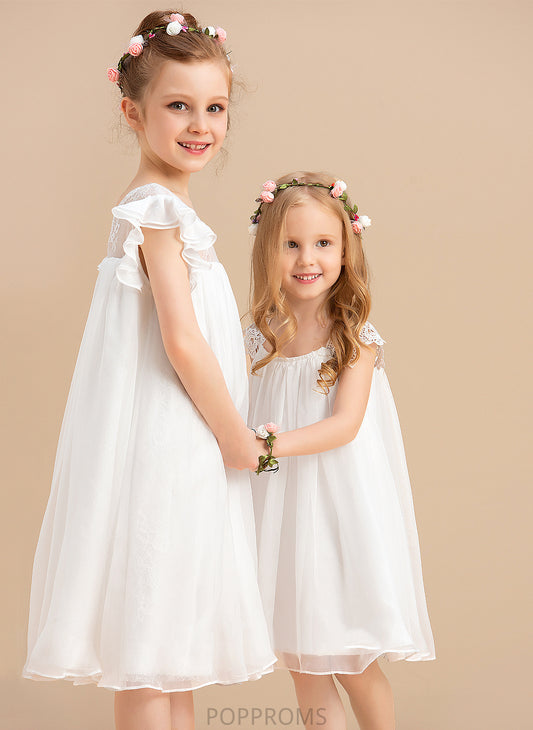 Girl Scoop Sleeves Dress Lace With Flower Girl Dresses Chiffon Flower A-Line Short - Neck Knee-length Bryanna