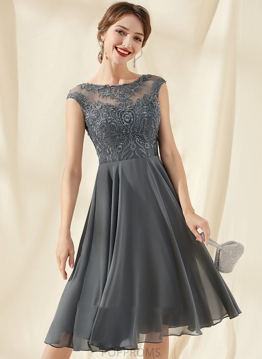 A-Line With Harmony Knee-Length Scoop Cocktail Dresses Lace Sequins Chiffon Neck Cocktail Dress