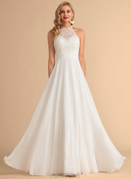 High A-Line Neck Chiffon Lace Floor-Length Isabell Wedding Dress Wedding Dresses