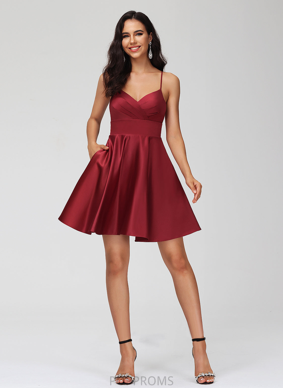 Dress Short/Mini Kaleigh Homecoming Dresses V-neck Homecoming Satin With A-Line Pleated