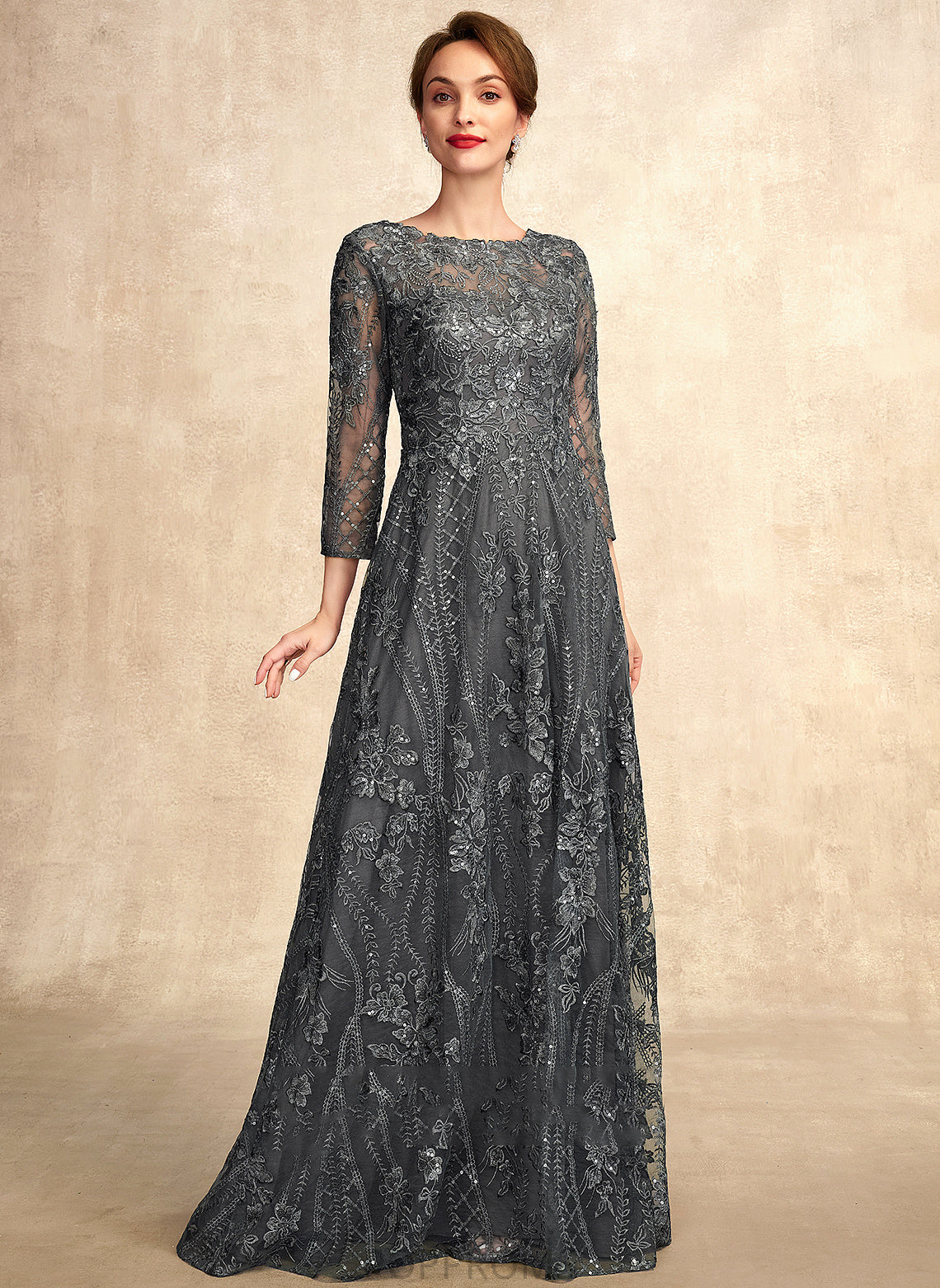 With Sequins A-Line Lace Dress Scoop Mother of the Bride Dresses Marianna of Neck Floor-Length Mother Bride the