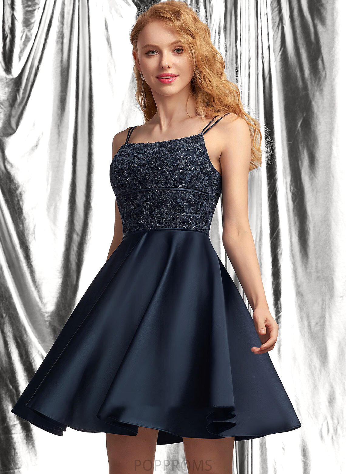 Dress Square Kiersten Satin Lace A-Line Short/Mini Homecoming Dresses Homecoming With Neckline