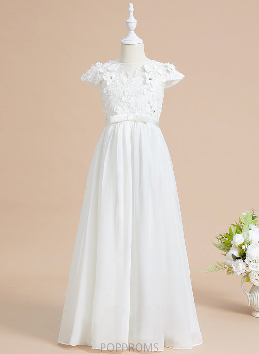 Flower Flower(s) Floor-length A-Line Amari Chiffon/Lace With Scoop Neck Short Girl Sleeves Dress - Flower Girl Dresses