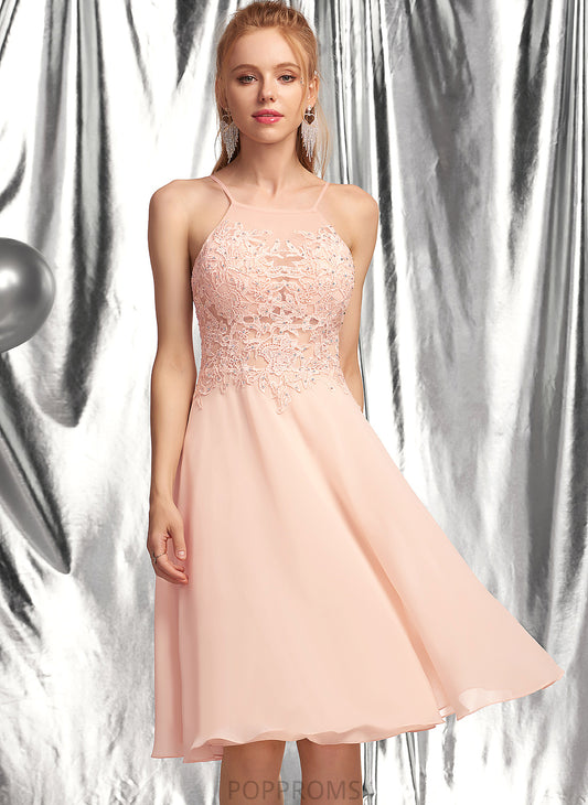 Beading Peggie Dress With Chiffon Scoop Homecoming Dresses Neck Knee-Length Lace A-Line Homecoming