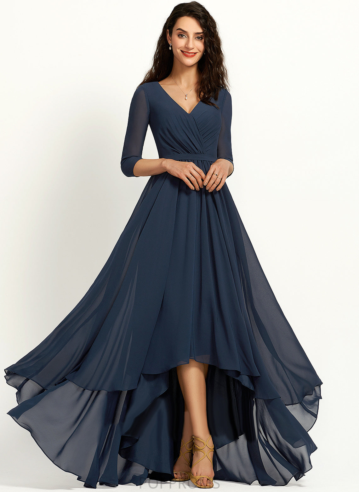 A-Line Embellishment Silhouette Length Fabric V-neck Pleated Asymmetrical Neckline Lexie Natural Waist Halter Bridesmaid Dresses