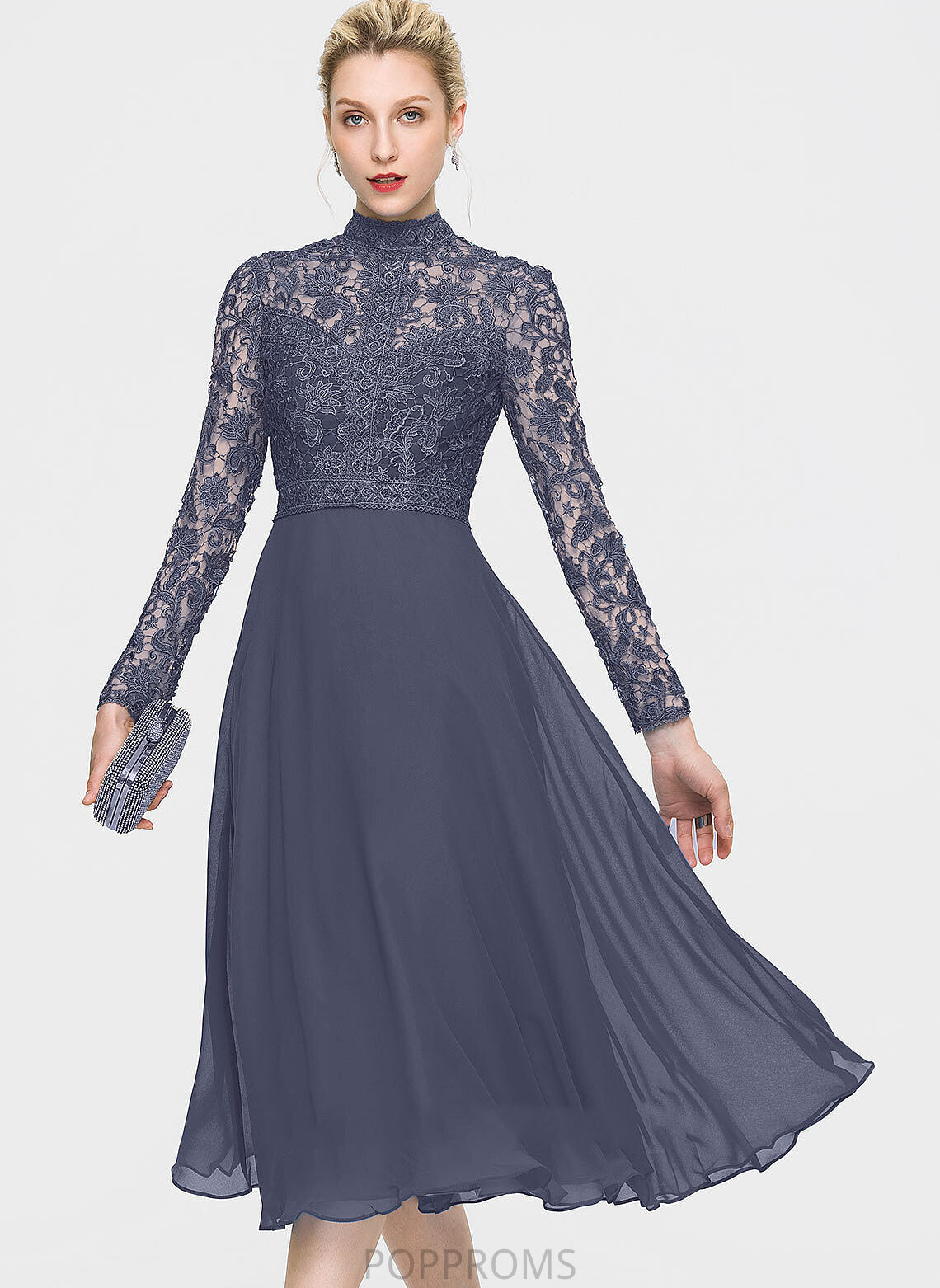 Cocktail A-Line Chiffon Dress Neck Tea-Length Lace Cocktail Dresses High Regina