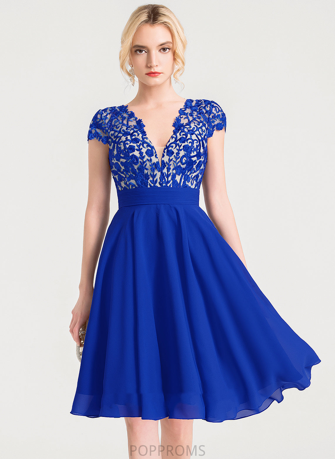 A-Line Knee-Length Lace Cocktail Cocktail Dresses V-neck With Sierra Chiffon Dress Ruffle